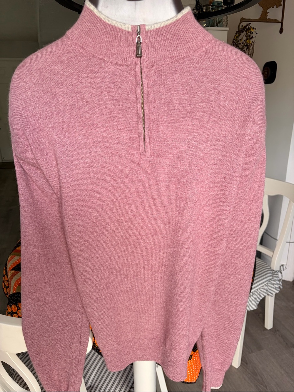 Peter Millar cashmere Men's Rose Pink Quarter-Zip Sweater